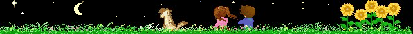 Pixel art banner with characters sitting in grass